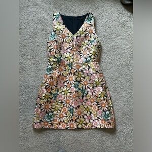 Banana Republic Floral Jacquard Mini Dress in Pink, Green, Yellow, Cream